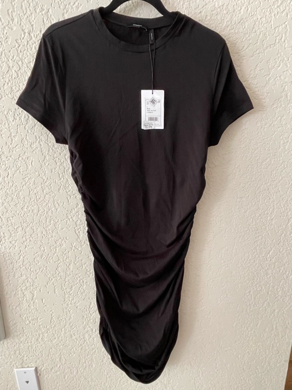 Theory Black Ruched Short-Sleeve Dress L NWT
